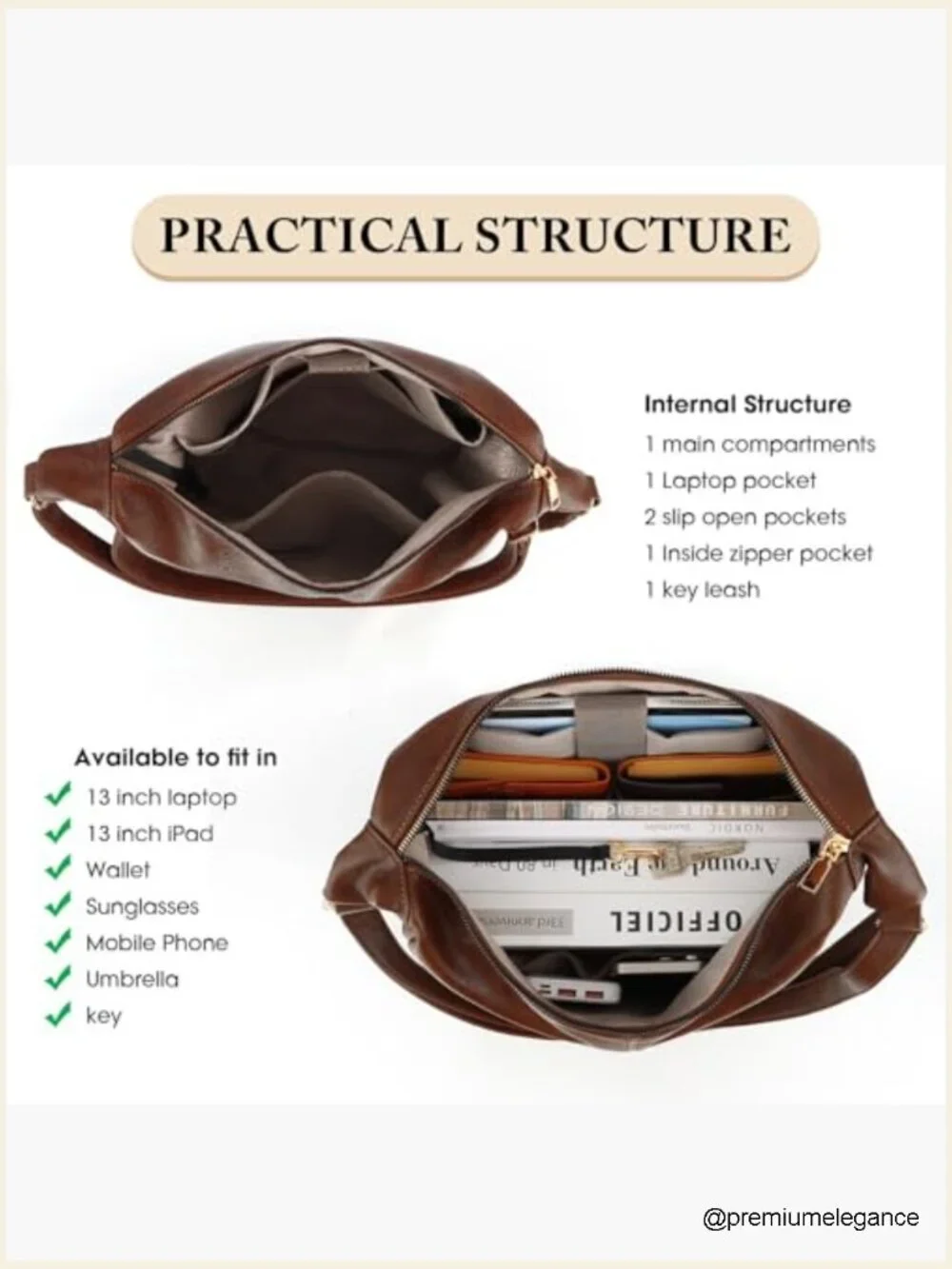 Soft PU Leather Slouchy Hobo Bag Crossbody Shoulder Purse